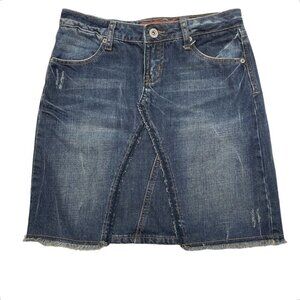 MUDD Distressed Denim Mini Skirt‎ Juniors Size 5 Medium Wash Raw Hem y2k 2000s